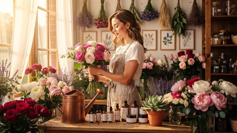 Atelier de fleuriste lumineux et apaisant transformant la routine beauté d’une femme de 39 ans