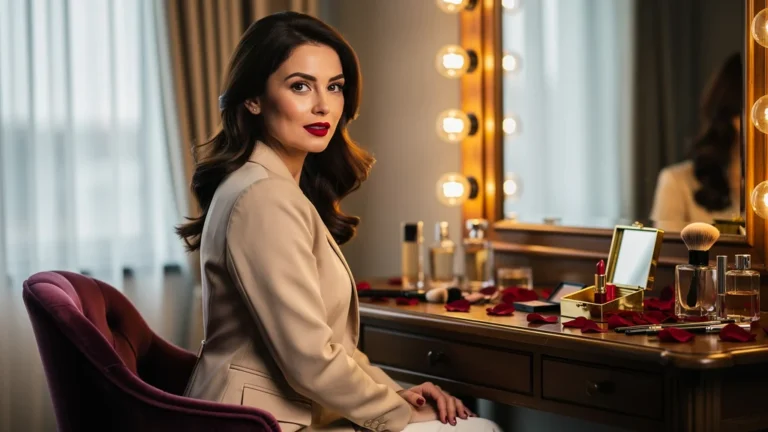 Femme élégante avec rouge à lèvres rouge intense, symbole du choix sûr pour une invitée sophistiquée
